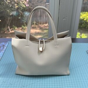 Mali and Lily Structured Cream Pebbled Vegan Leather Tote Bag with Top Handles